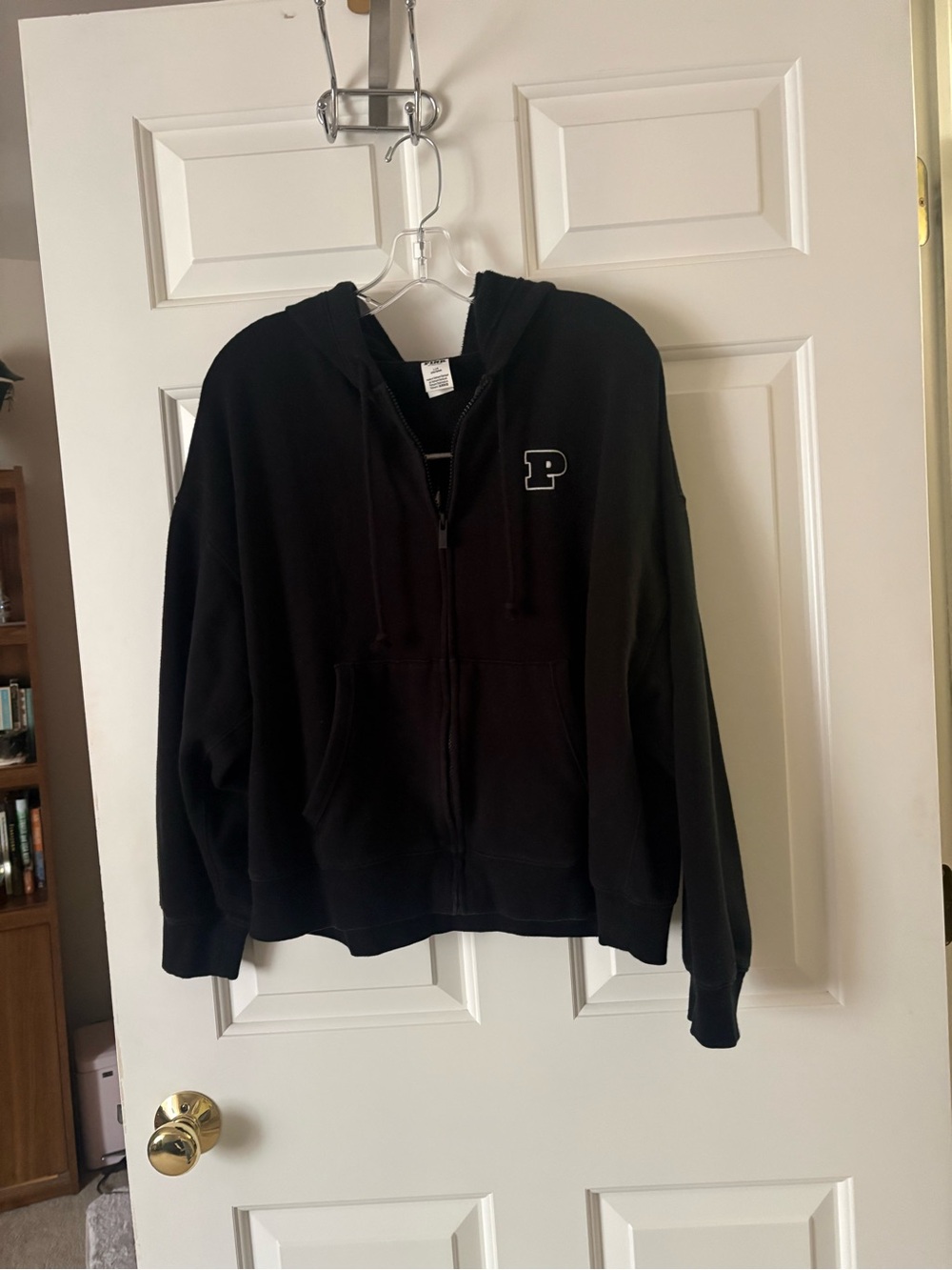PINK Victoria's Secret Black Zip-Up Hoodie with 'P' Logo